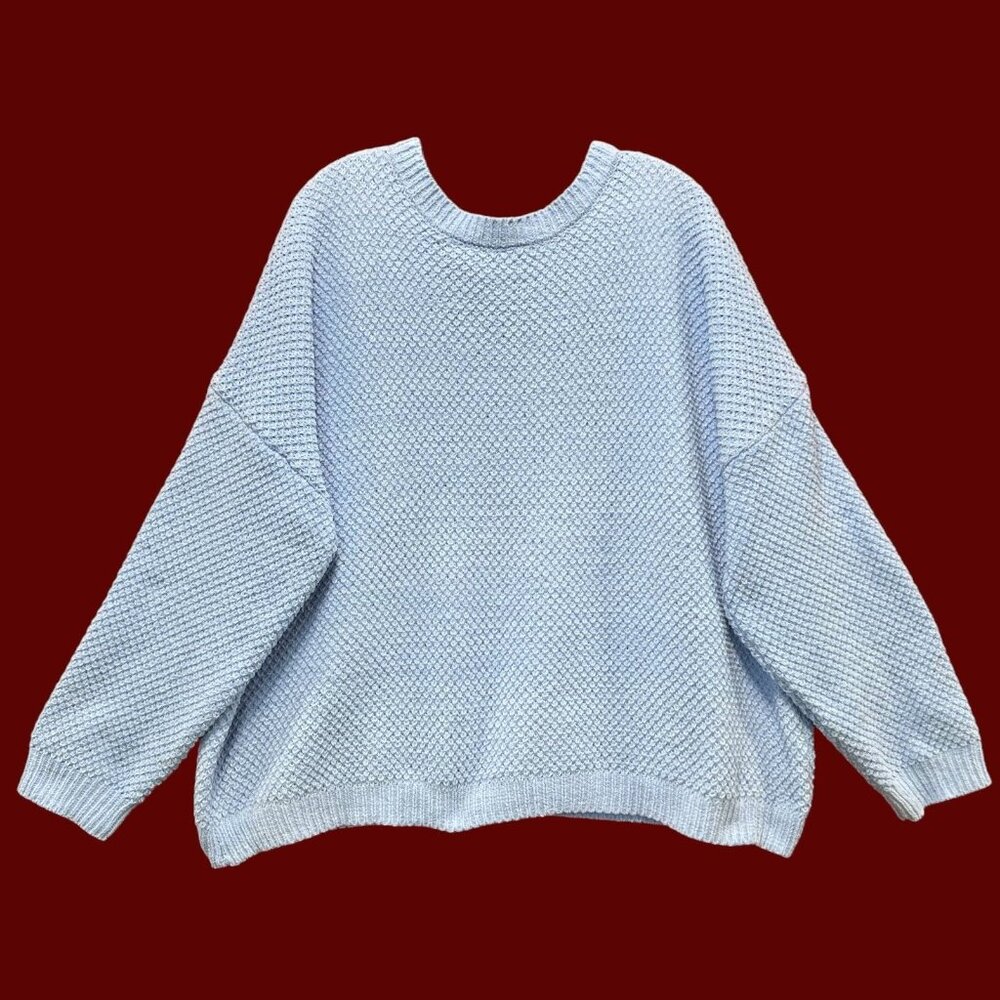 Rue + - Women's Long Sleeve Round Neck Crochet Sweater - Light Blue - 2X
